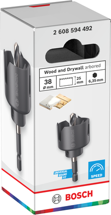 Serra copo tipo mandril para madeira e drywall Bosch de 38 mm.